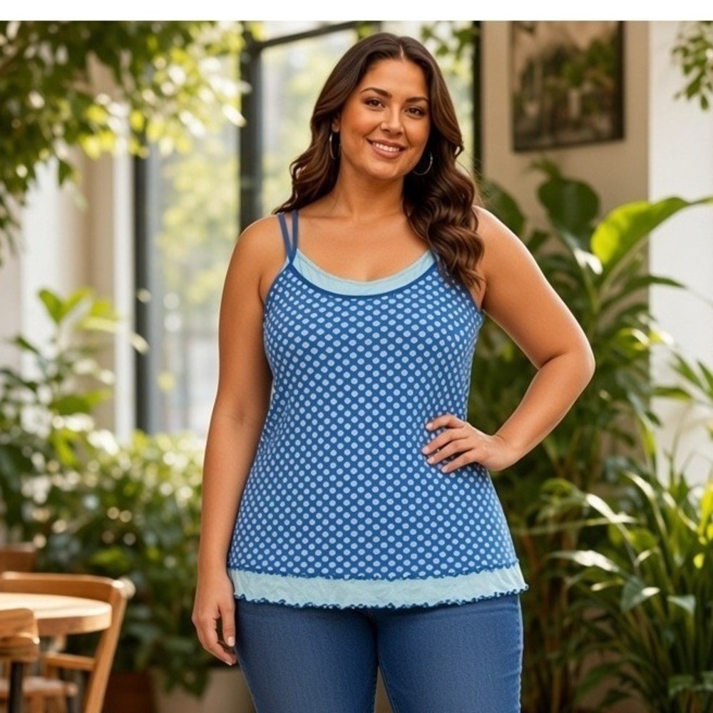 Vintage Cottagecore Linda Clifford Blue Polka Dot Cami Top Super Combed Cotton